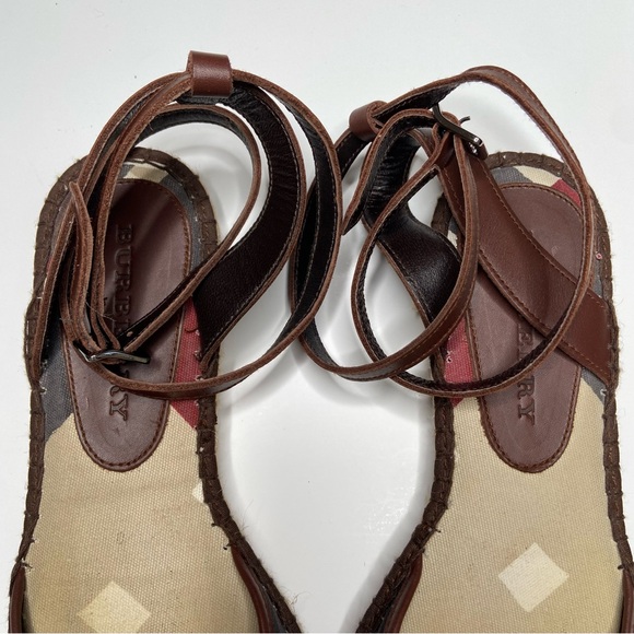 Burberry Tricolor Canvas And Leather Ankle Wrap Espadrille Flats Size 40 - Picture 6 of 16